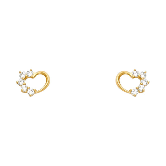 14k Yellow Gold Studded Burst Heart Stud Promise Love High Polish Star Earrings