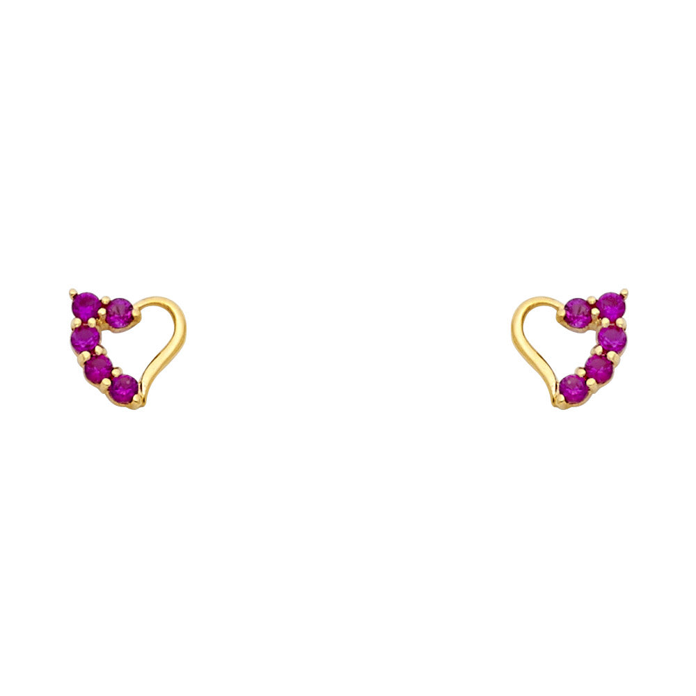 14k Yellow Gold Studded High Polish Heart Stud Promise Love Cutout Earrings