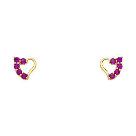 14k Yellow Gold Studded High Polish Heart Stud Promise Love Cutout Earrings