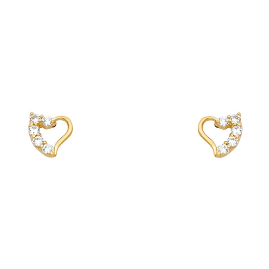 14k Yellow Gold High Polish Heart Stud Studded Elegant Love Romantic Earrings