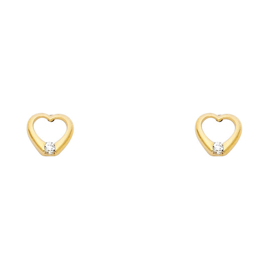14k Yellow Gold Studded High Polish Heart Stud Promise Shiny Love Earrings