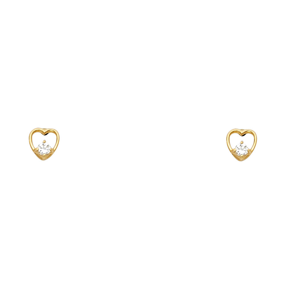 14k Yellow Gold Clear CZ Heart Stud Love Promise Screwback Fashion Earrings