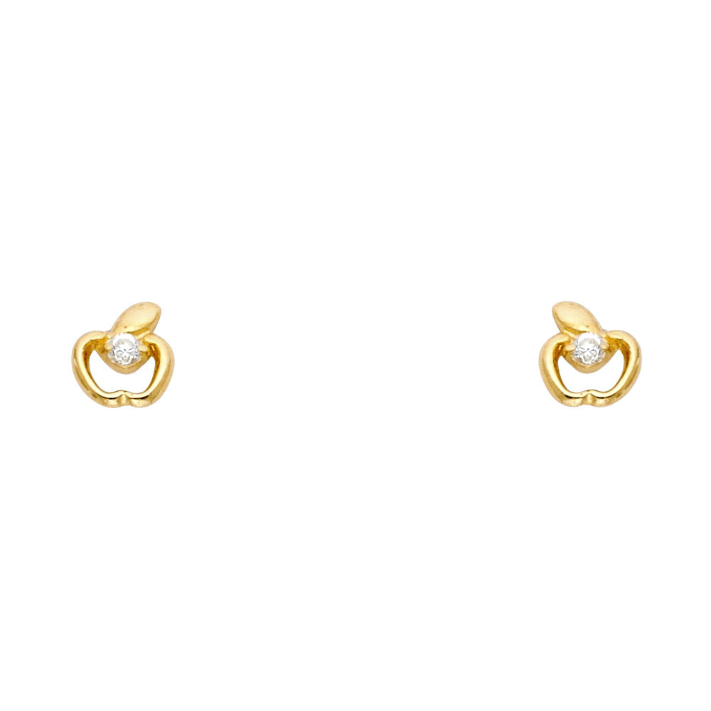 14k Yellow Gold Cute Clear CZ Apple Stud Teacher Gift Screwback Earrings