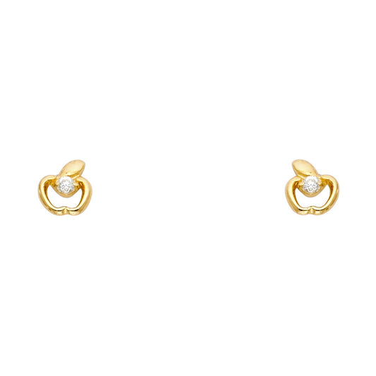 14k Yellow Gold Cute Clear CZ Apple Stud Teacher Gift Screwback Earrings