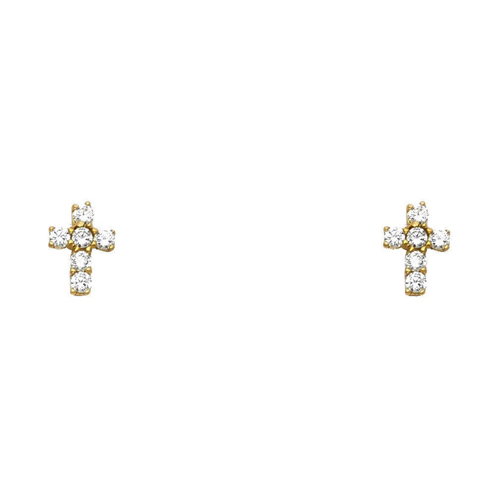 14k Yellow Gold Studded Cross Stud Classic Simple Fashion Earrings