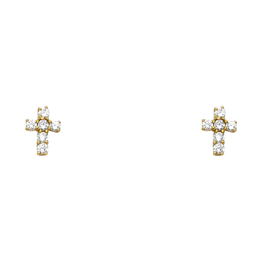 14k Yellow Gold Studded Cross Stud Classic Simple Fashion Earrings