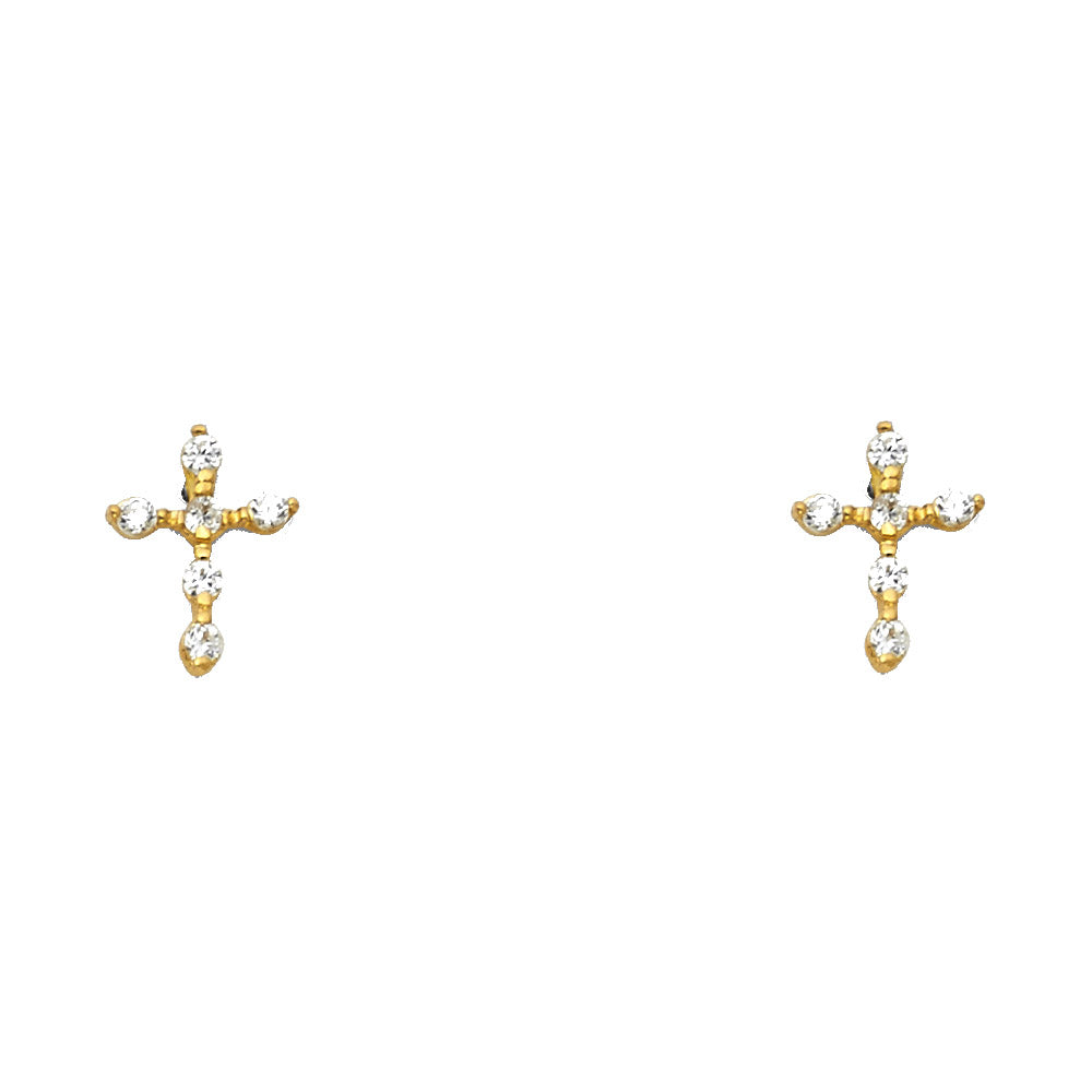 14k Yellow Gold Slender Cross Stud Thin Skinny Elegant Earrings