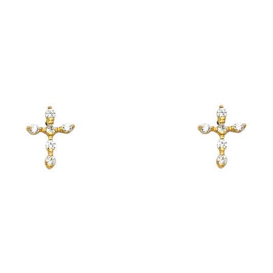 14k Yellow Gold Slender Cross Stud Thin Skinny Elegant Earrings