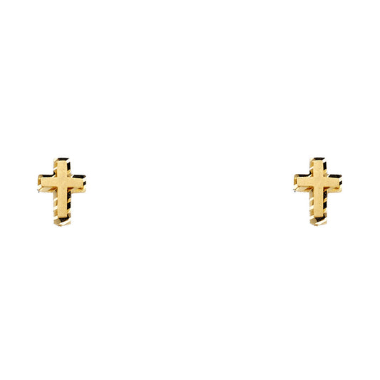 14k Yellow Gold Simple Cross Stud Diamond-Cut Flat Plain Traditional Earrings