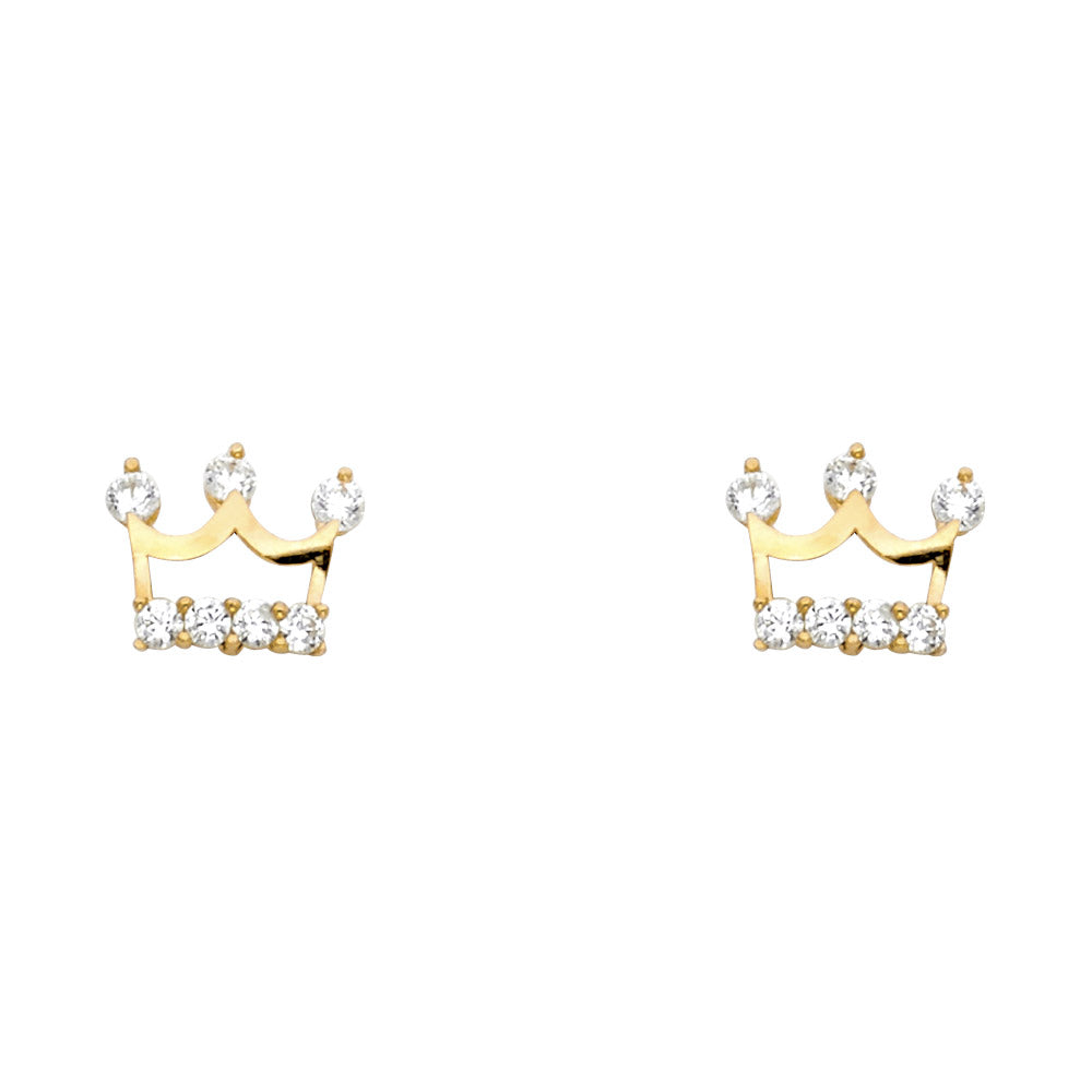 14k Yellow Gold Elegant Cross Stud Studded Royal Outline Victorian Earrings