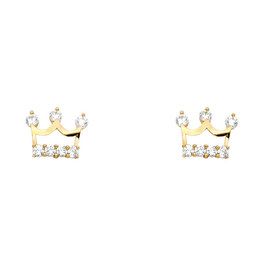 14k Yellow Gold Elegant Cross Stud Studded Royal Outline Victorian Earrings