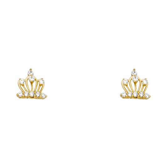 14k Yellow Gold Regal Crown Stud Studded High Polish Queen Earrings
