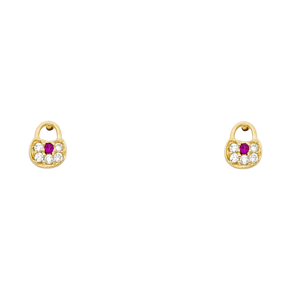 14k Yellow Gold Modern Studded Purse Stud Fashion Accessory Elegant Earrings
