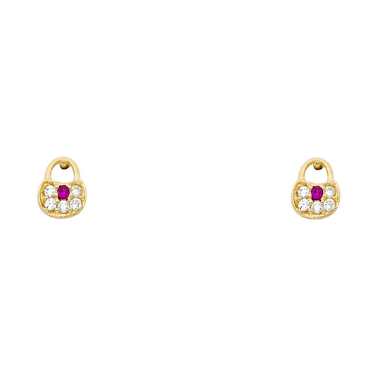 14k Yellow Gold Modern Studded Purse Stud Fashion Accessory Elegant Earrings
