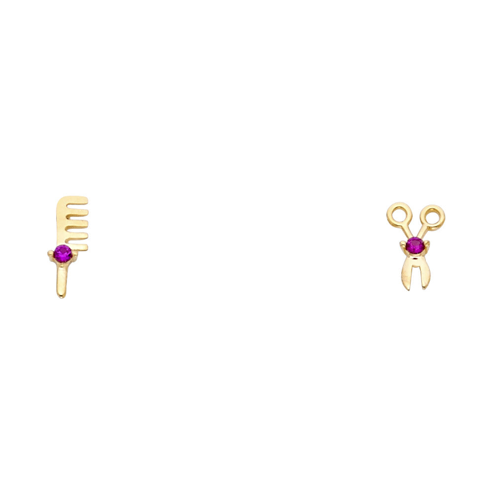 14k Yellow Gold Scissor and Comb Stud Hair Stylist Cosmetology Beauty Earrings