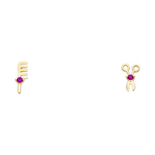 14k Yellow Gold Scissor and Comb Stud Hair Stylist Cosmetology Beauty Earrings
