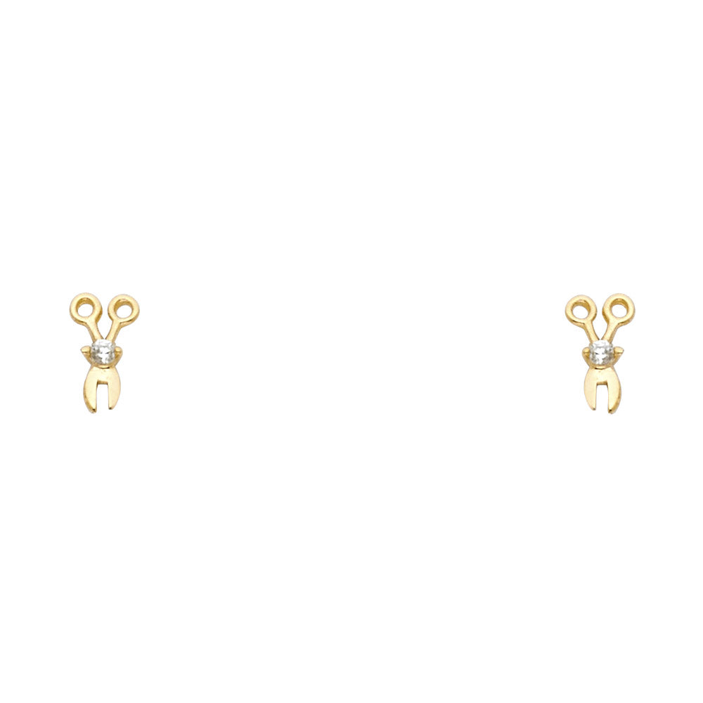 14k Yellow Gold Hair Stylist Shears Stud Scissors Sewing Crafts Earrings