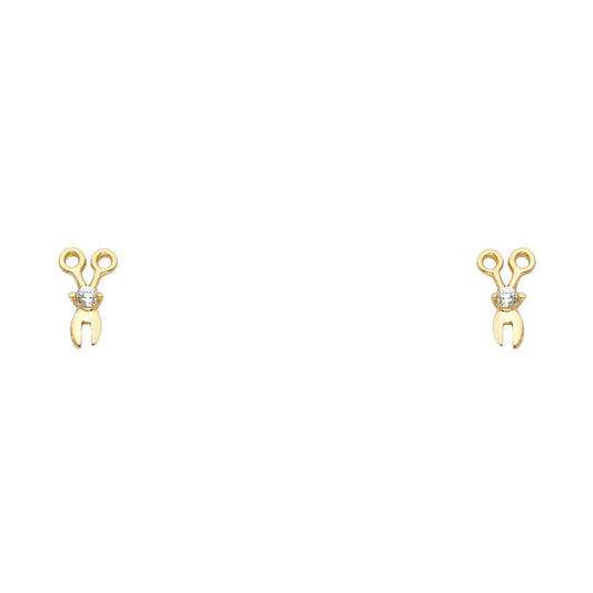 14k Yellow Gold Hair Stylist Shears Stud Scissors Sewing Crafts Earrings