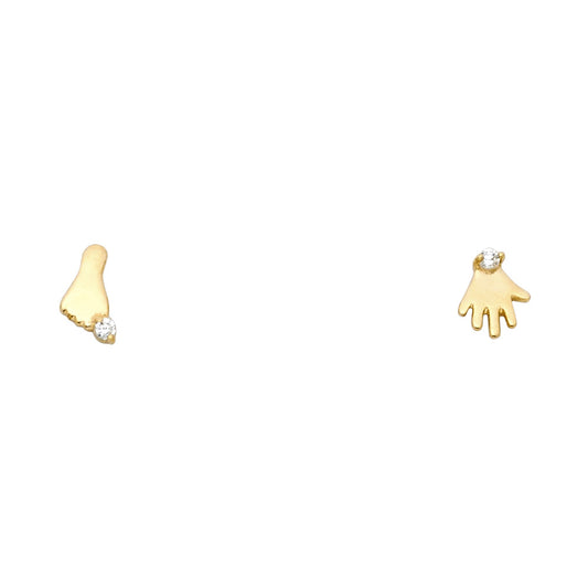 14k Yellow Gold Hand and Foot Stud Studded Anatomy Fingers Toes Earrings