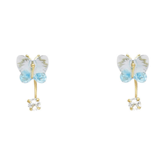 14k Yellow Gold Studded Butterfly Stud Elegant Hanging Dangling Earrings