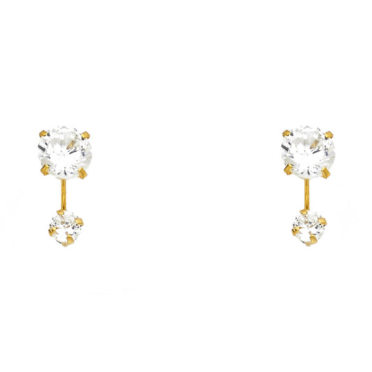 14k Yellow Gold Studded Huggie Stud Ear Cuff Circle Round Hanging Earrings
