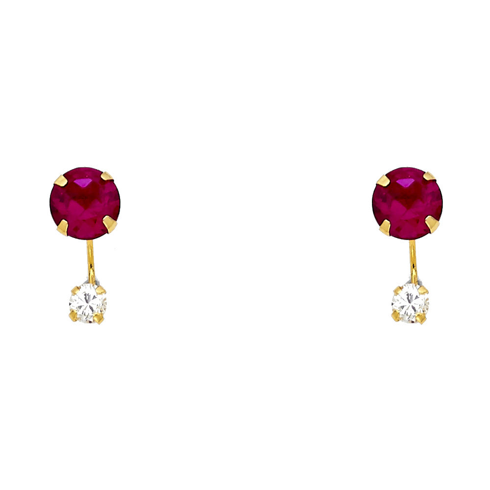 14k Yellow Gold Double Circle Stud Hanging Dangling Bar Earrings