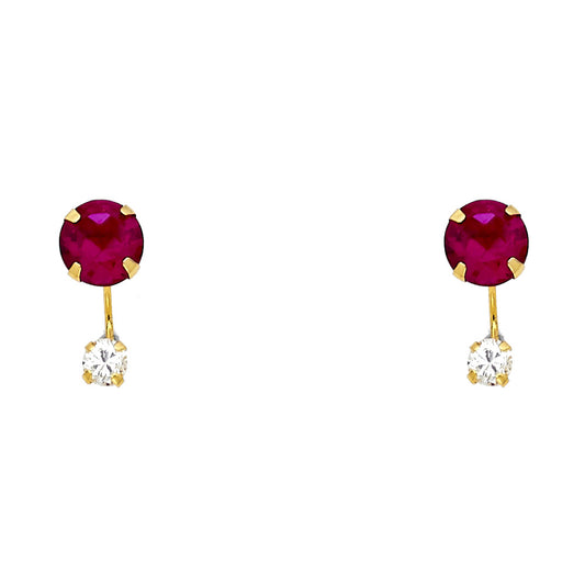 14k Yellow Gold Double Circle Stud Hanging Dangling Bar Earrings