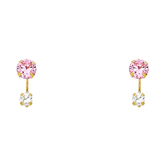 14k Yellow Gold Studded Hanging Circle Stud Dangling Cuff Bar Earrings