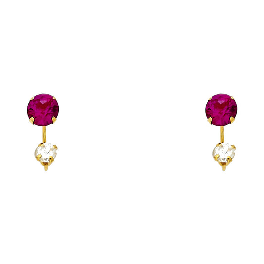 14k Yellow Gold Double Circle Bar Stud Hanging Dangling Classic Round Earrings
