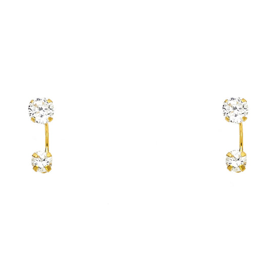 14k Yellow Gold Double Circle Stud Hanging Dangling Round Earrings