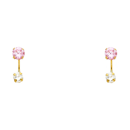 14k Yellow Gold Round Bar Stud Hanging Dangling Simple Earrings