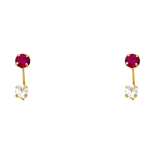 14k Yellow Gold Elegant Double Circle Stud Hanging Dangling Earrings