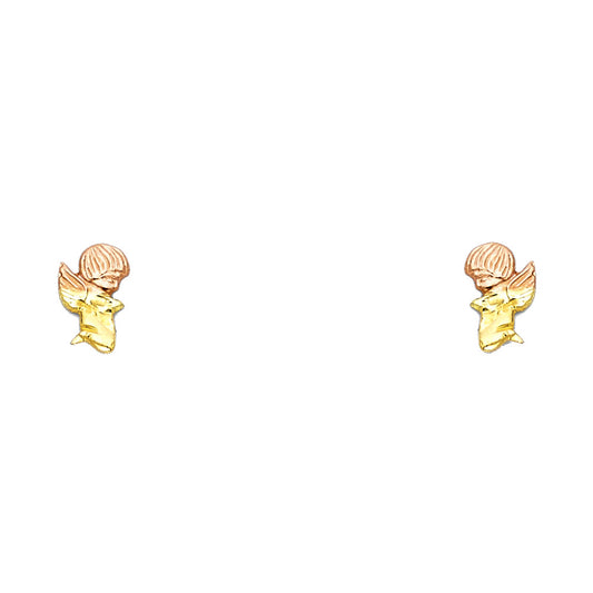 14k Yellow Gold Praying Child Stud Angel Cherub High Polish Cute Earrings