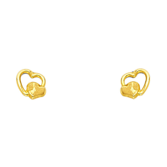 14k Yellow Gold Double Promise Heart Stud Cutout Love Romantic Gift Earrings