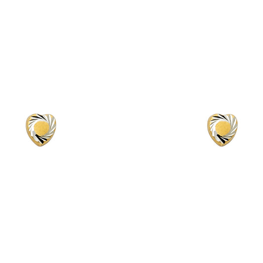 14k Yellow Gold Unique Spiral Heart Stud Love Romantic Circle Earrings