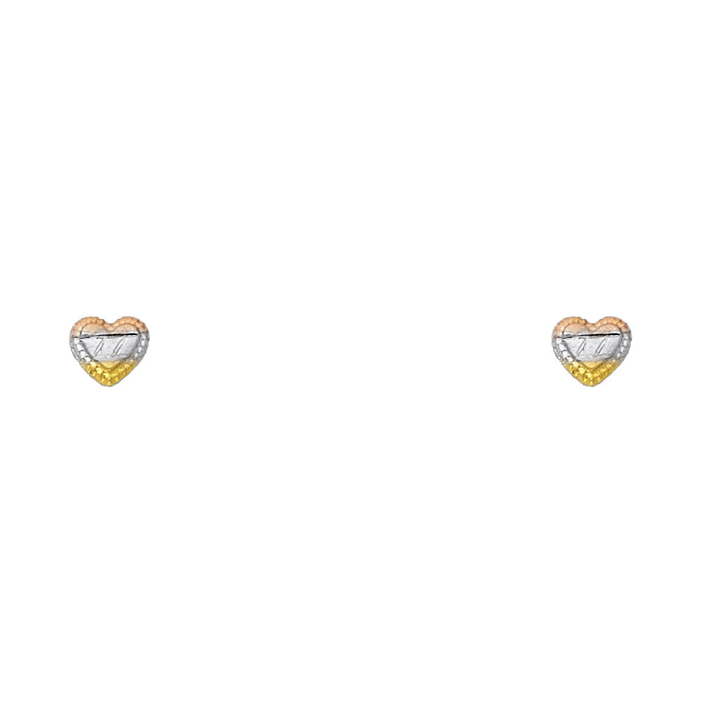 14k Yellow Gold Promise Heart Stud Love Stripe Romantic Earrings