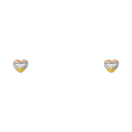 14k Yellow Gold Promise Heart Stud Love Stripe Romantic Earrings