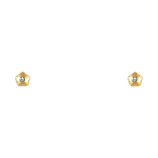 14k Yellow Gold Grooved Flower Stud Rounded Star Cute Studded Earrings