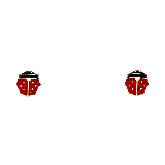 14k Yellow Gold Cute Lady Bug Stud Insect Garden Nature Earrings