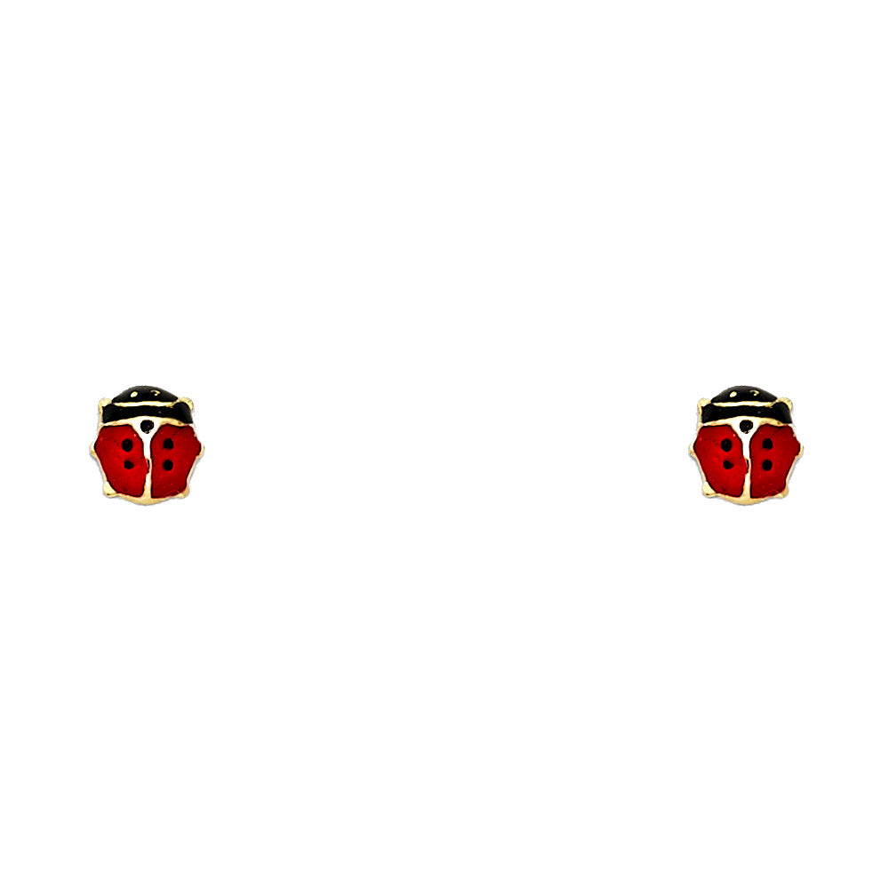14k Yellow Gold Cute Lady Bug Stud Animal Insect Garden Nature Earrings