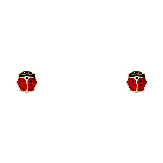 14k Yellow Gold Cute Lady Bug Stud Animal Insect Garden Nature Earrings