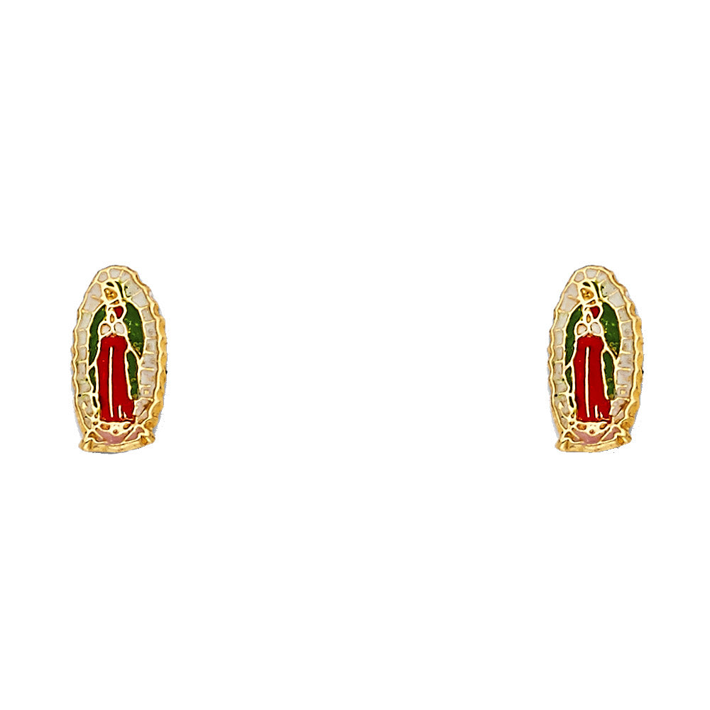 14k Yellow Gold Our Lady of Guadalupe Stud Religious Burst Catholic Earrings