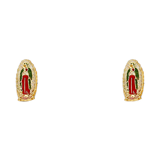 14k Yellow Gold Our Lady of Guadalupe Stud Religious Burst Catholic Earrings