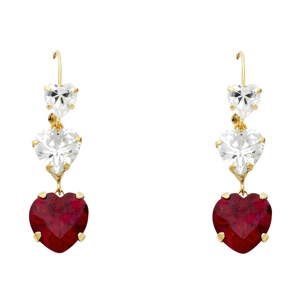 14k Yellow Gold Triple Heart Stud Journey Elegant Love Romantic Earrings