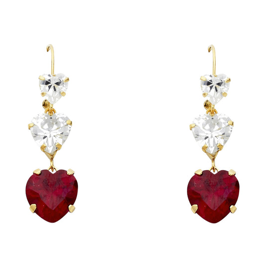 14k Yellow Gold Triple Heart Stud Journey Elegant Love Romantic Earrings