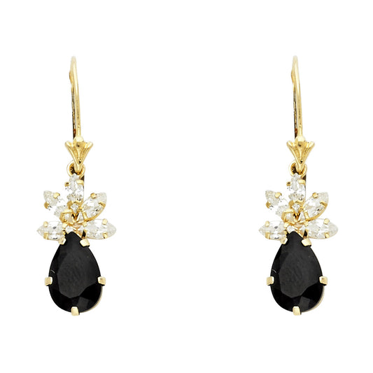 14k Yellow Gold Ornate Vintage Teardrop Stud Burst Marquise Elegant Earrings