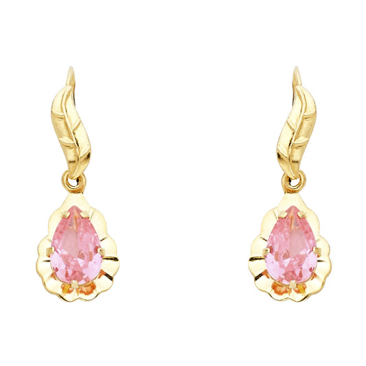 14k Yellow Gold Elegant Burst Leaf Stud Flower Scalloped Edge Feather Earrings