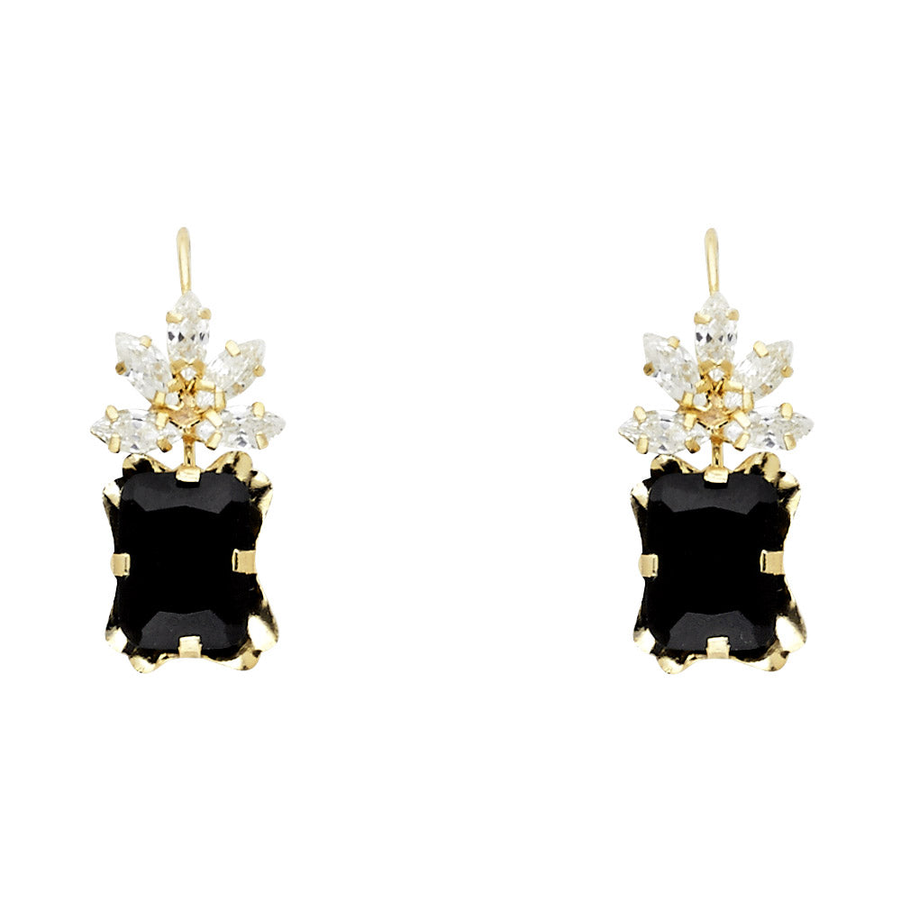 14k Yellow Gold Elegant Stud Marquise Vintage Earrings Clear & Black CZ