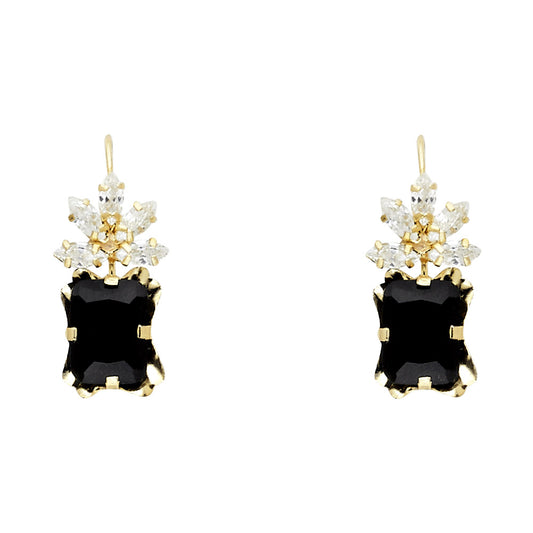 14k Yellow Gold Elegant Stud Marquise Vintage Earrings Clear & Black CZ