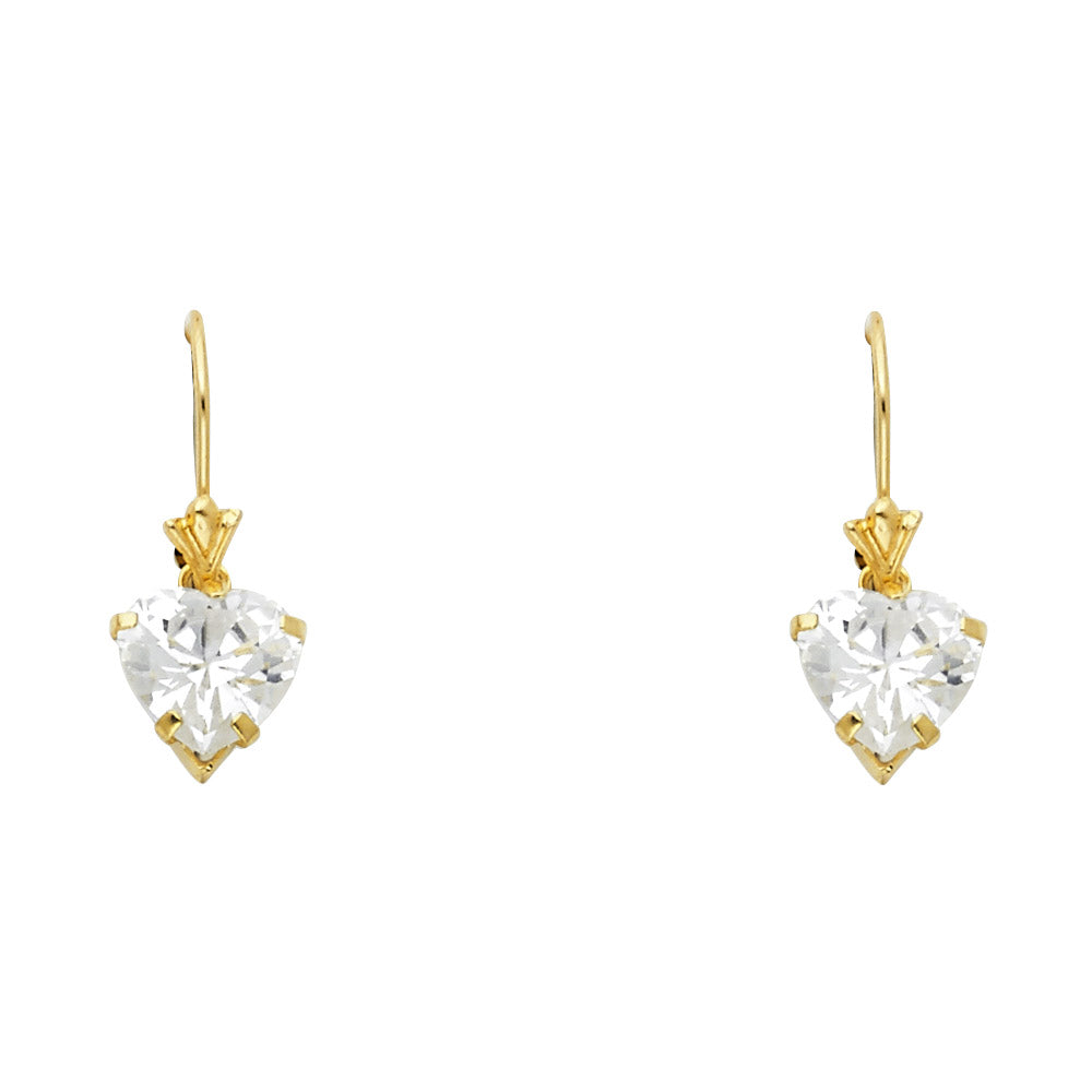 14k Yellow Gold Elegant Promise Heart Stud Crown Royal Victorian Earrings